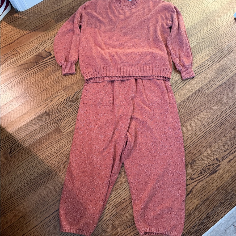 Rust Orange free people beach Knit Sweater and Pants Set